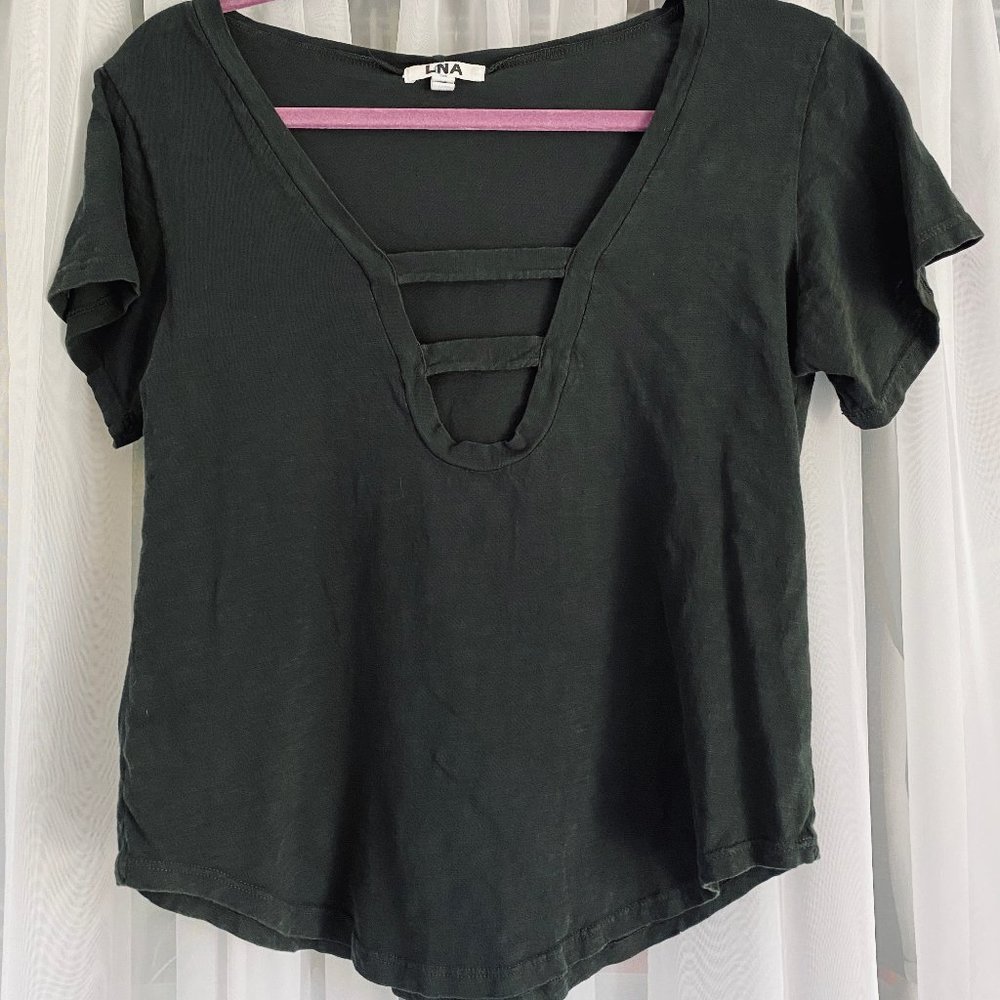 LNA Black Deep Neck T-Shirt